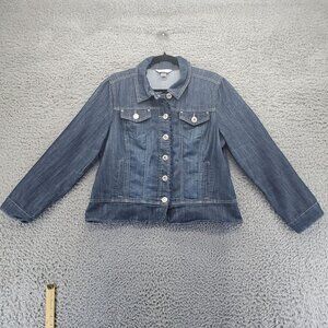 Christopher & Banks Jacket Womens Petite Large Blue Denim Button-Down